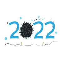 feliz año nuevo 2022 con el tema de la pandemia corona. números y letras escritos a mano están aislados en un blanco están aislados en un blanco vector