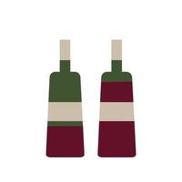 Two bottles of red wine. Full and not full bottle of alcohol. Vector illustration on a white background