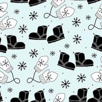 Christmas festive seamless pattern. Vector pattern with gloves and boots in doodle style
