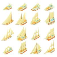 barco de vela, conjunto de iconos de estilo de dibujos animados vector