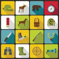 Hunting icons set in flat style vector