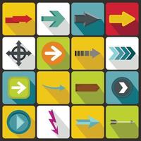 Arrow icons set, flat style vector