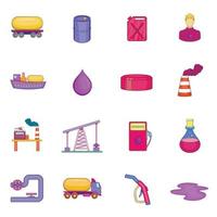 Oil industrial icons set, cartoon style vector