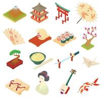 China traditional culture icons set, cartoon style