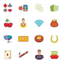 Casino icons set, cartoon style vector