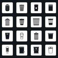 Trash can icons set, simple style vector