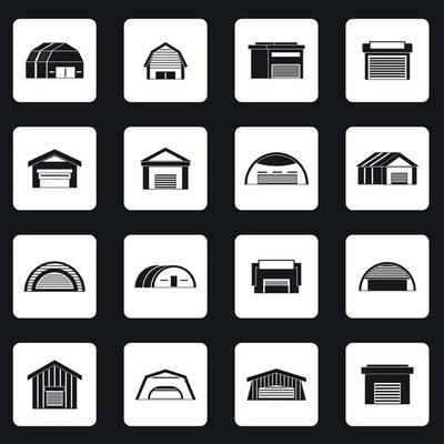 Hangar icons set in simple style