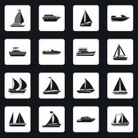 Sailing ship icons set, simple style