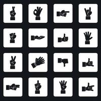 Hand gesture icons set, simple style vector