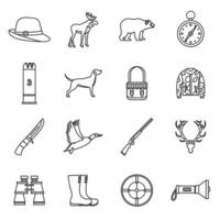 Hunting icons set, outline style vector