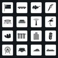 Singapore icons set in simple style vector