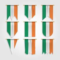 bandera de irlanda en diferentes formas, bandera de irlanda en varias formas vector
