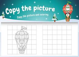 Copie la imagen del juego para niños y la página para colorear con un lindo husky en un globo aerostático vector