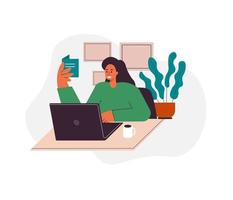 Women reading book and working at office. vector