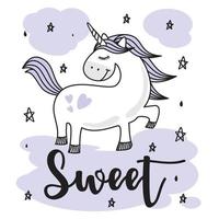 unicornio doodle pequeño pony dibujos animados vector