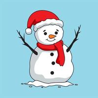 muñeco de nieve dibujos animados saludo temporada feliz navidad invierno