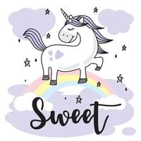 unicornio doodle arco iris pequeño pony dibujos animados vector