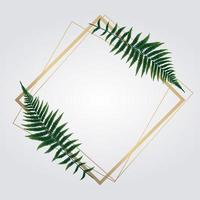 Fern Leaf Background with Golden Frame Vector Illustration