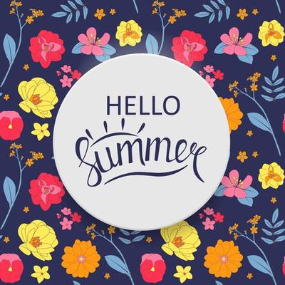 Hello summer background with hand drawn flower. Vector Ilustration