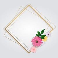 Cute Background with Flowers and Golden Frame. Vector Illustration