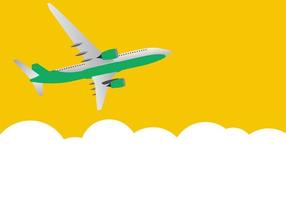 Flat airliner flying in the sky. Side view from the bottom. Vector Illustration