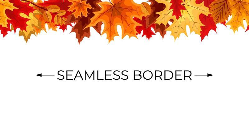 Autumn Seamless Border with Falling Autumn Leaves. Vector Illustration