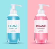 Design Cosmetics Product  Template for Ads or Magazine Background. Antibacterial Gel, Soap Bottle 3D Realistic Vector Illustration