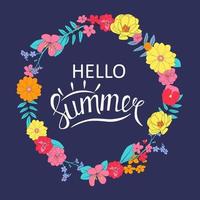 Hello summer background with hand drawn flower. Vector Ilustration