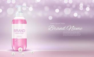 Design Cosmetics Product  Template for Ads or Magazine Background. Antibacterial Gel, Soap Bottle 3D Realistic Vector Illustration