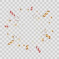 Confetti and ribbon on transparent background. Vector Illustration