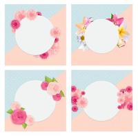 Cute Background with Frame and Flowers Collection Set. Vector Illustration