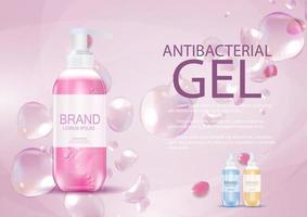 Design Cosmetics Product  Template for Ads or Magazine Background. Antibacterial Gel, Soap Bottle 3D Realistic Vector Illustration