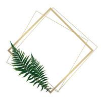 Fern Leaf Background with Golden Frame Vector Illustration