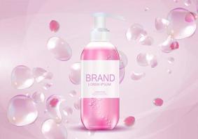 Design Cosmetics Product  Template for Ads or Magazine Background. Antibacterial Gel, Soap Bottle 3D Realistic Vector Illustration