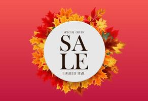 Autumn Sale Background Template with leaves. Special offer. Limited Time. Vector Illustration