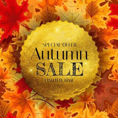 Autumn Sale Background Template with leaves. Special offer. Limited Time. Vector Illustration