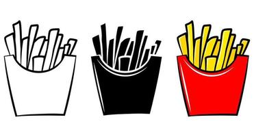 Conjunto de iconos aislados de patatas fritas. vector ilustración lineal. elemento de diseño de paquete de logotipo. emblema de doodle simple. impresión gráfica.