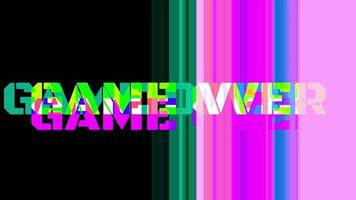 A funky colorful 4k game over screen animation, letters. Glitch background. video
