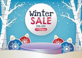 oferta de invierno venta de productos de exhibición y fondo vector