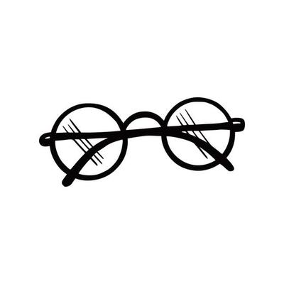 Hand drawn round frame glasses, top view.