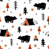 Hand drawn seamless pattern of camping equipment vector