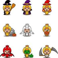 vector cartoon character cute chicken animal mascot costume set bundle halloween