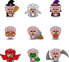 vector cartoon character cute pig animal mascot costume set bundle halloween