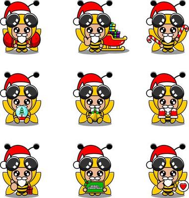 vector cartoon character set mascot costume  bee cute christmas bundle