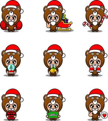 vector cartoon character set mascot costume bear cute christmas bundle