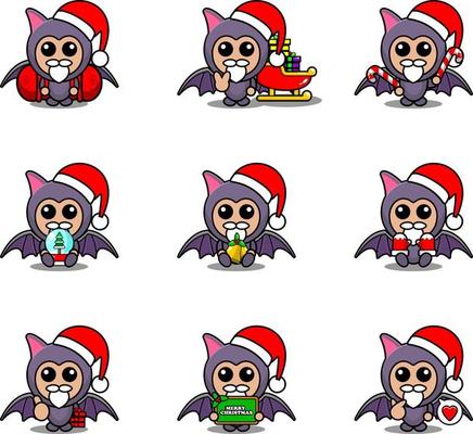 vector cartoon character set mascot costume bat cute christmas bundle