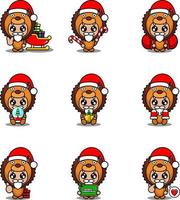 vector cartoon character set cute lion mascot costume christmas bundle