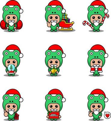 vector cartoon character set mascot costume frog cute christmas bundle