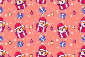 Cute fox and christmas gift  with seamless pattern vector