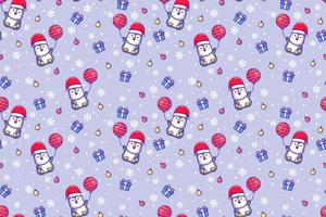 Cute Penguin and merry christmas with seamless pattern vector